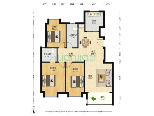 竖琴轩 3室2厅2卫 122平方