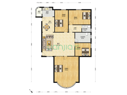 虹诚大厦 4室2厅2卫 215平方