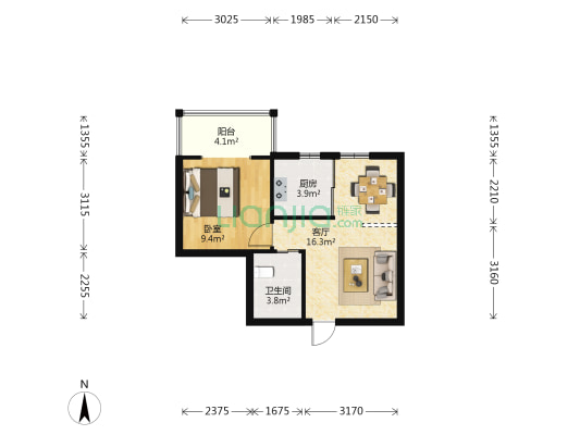 伊世纪城市花园 1室1厅1卫 47平方