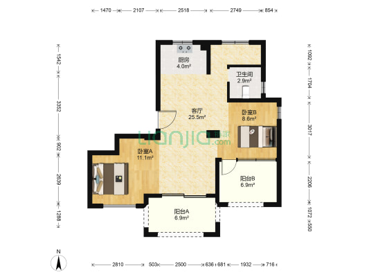 锦悦园 2室1厅1卫 93平方