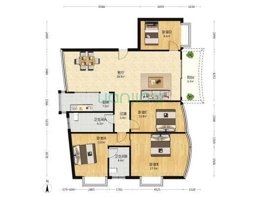 荔秀华庭 4室1厅2卫 149平方