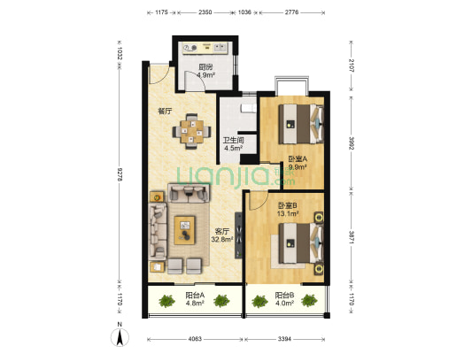 南铁佳苑 2室1厅1卫 91平方