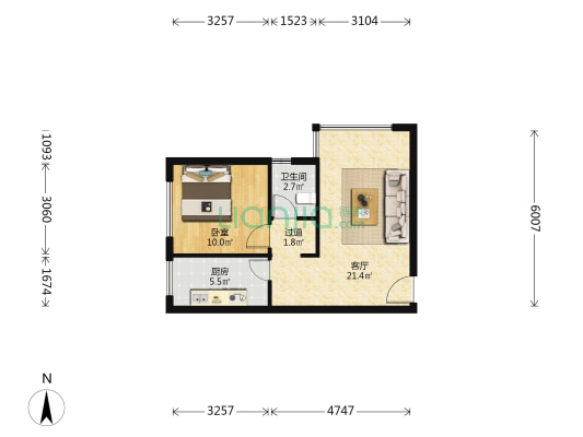 圣菲城四期 1室1厅1卫 54平方