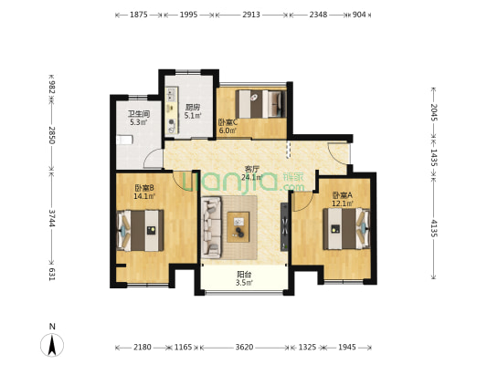 楼夏景园 3室1厅1卫 88平方