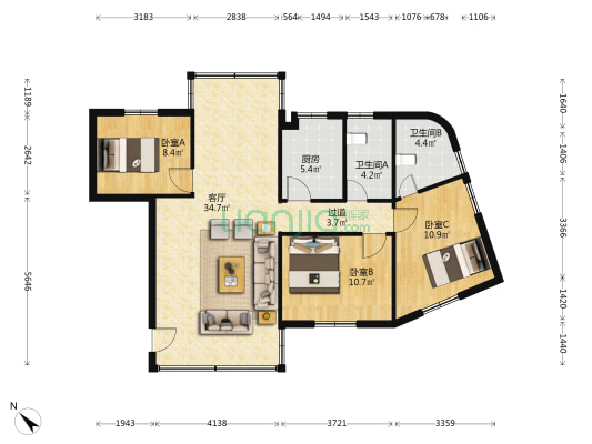 德兴楼(新马路) 3室1厅2卫 113平方