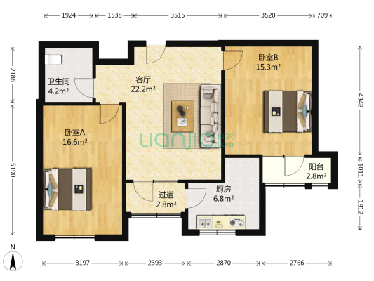 汀兰花园 2室1厅1卫 97平方