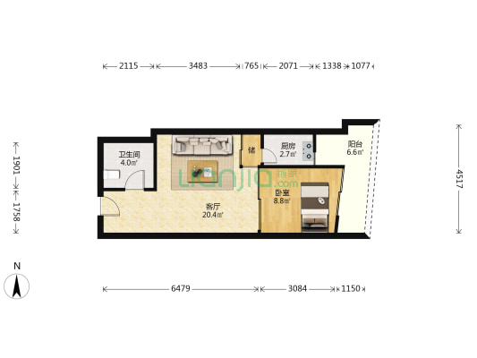 望海国际广场 1室1厅1卫 63平方