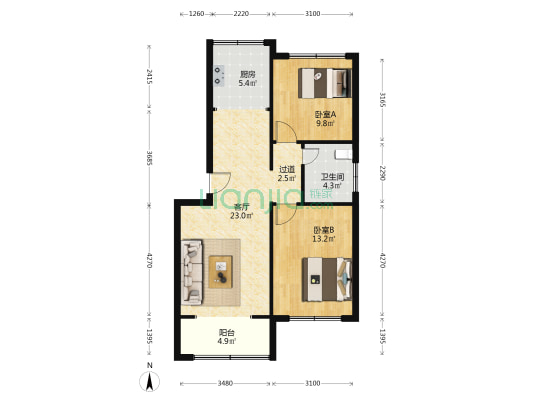 双山小区 2室1厅1卫 82平方