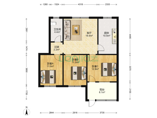 面粉厂宿舍 3室1厅1卫 95平方