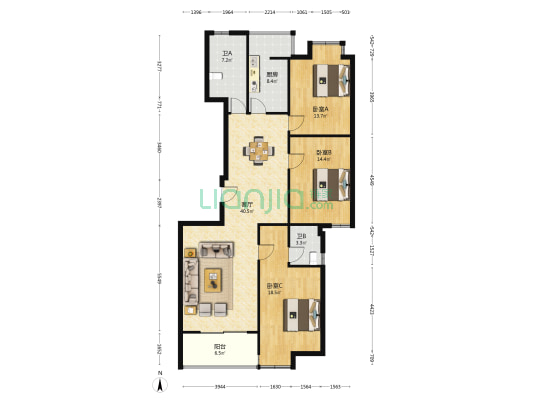 怡嘉小区 3室1厅2卫 140平方