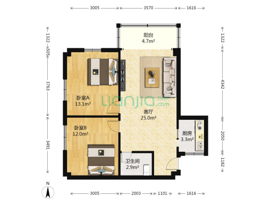 潭村医药公司宿舍 2室1厅1卫 86平方