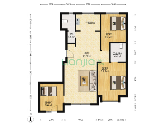 剑桥春雨 3室1厅2卫 122平方