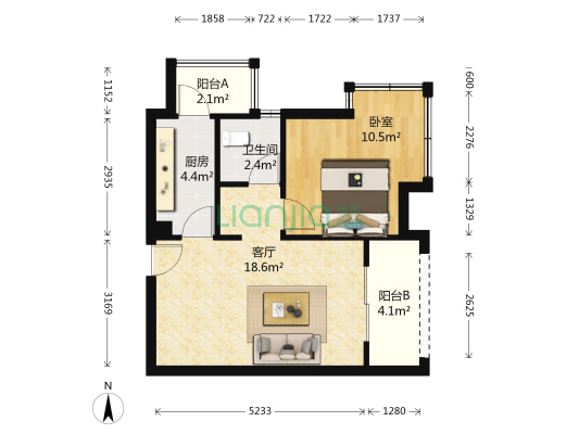 龙锦雅苑 1室1厅1卫 50平方
