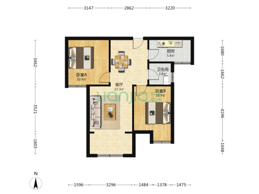 翡翠园 2室1厅1卫 78平方