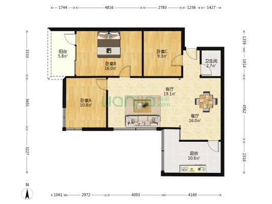 美景楼 3室2厅1卫 106平方