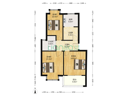 天门湖博雅居 3室0厅1卫 76平方