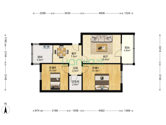 西安市临潼区经贸局家属院 2室2厅1卫 69平方