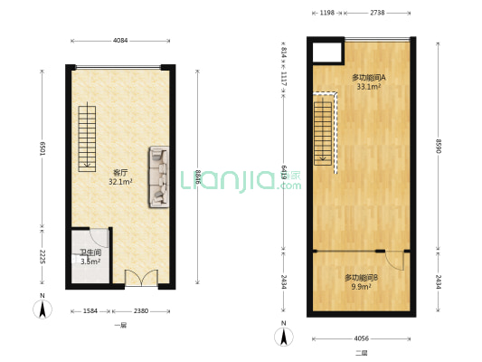 中梁V城市 2室1厅1卫 75平方