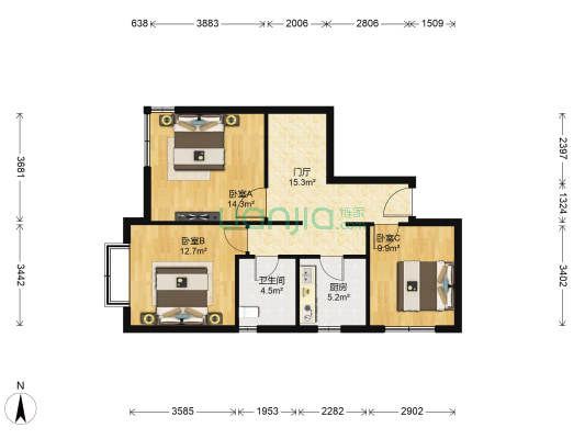 南益名士华庭三期(丁香苑) 3室0厅1卫 90平方