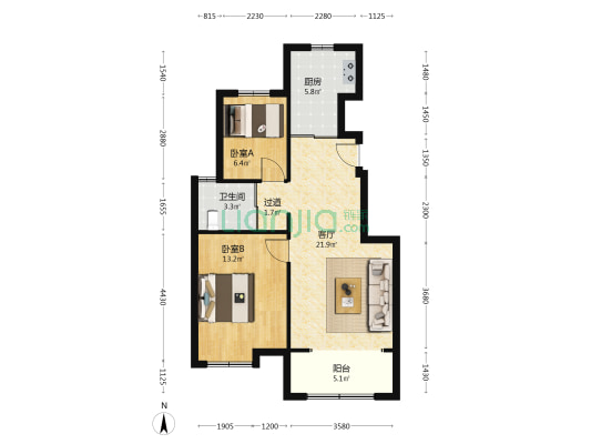 碧桂园恋乡小镇 2室1厅1卫 81平方