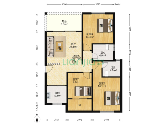 天润绿岛康城 3室1厅2卫 110平方
