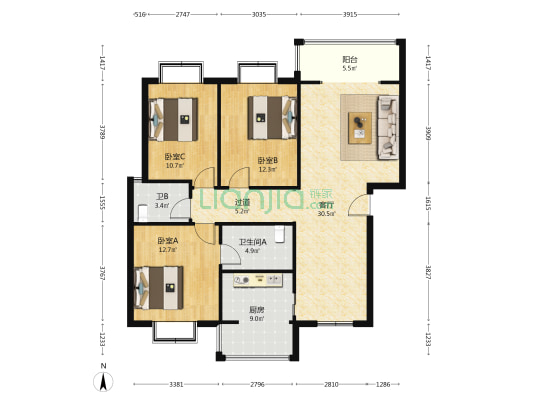 抚江社区二期 3室1厅2卫 113平方