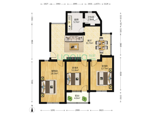 滨海新苑 2室1厅1卫 106平方