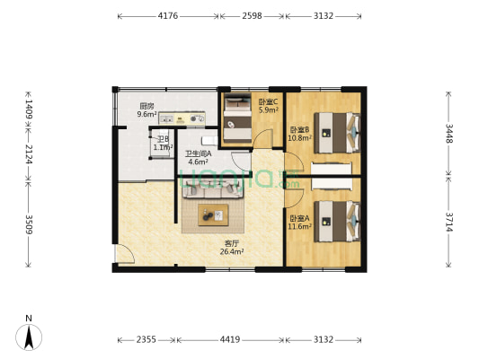 光华苑一期 3室1厅2卫 82平方