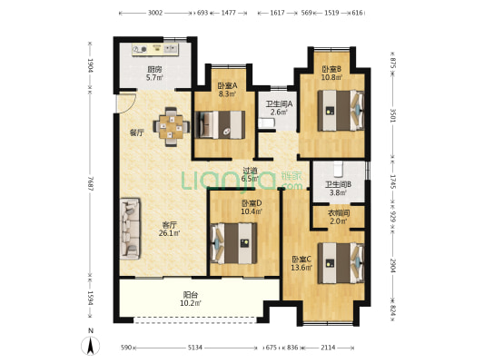 金辉优步鑫苑 4室1厅2卫 127平方