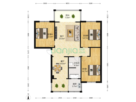 杜鹃园 3室2厅1卫 112平方