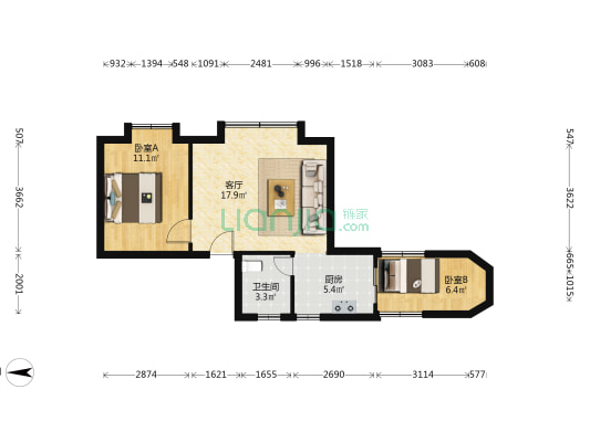 盛桃苑 2室1厅1卫 52平方