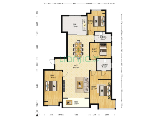 万科金域蓝湾一期 4室1厅2卫 179平方