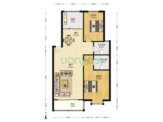 紫金苑 2室2厅2卫 112平方