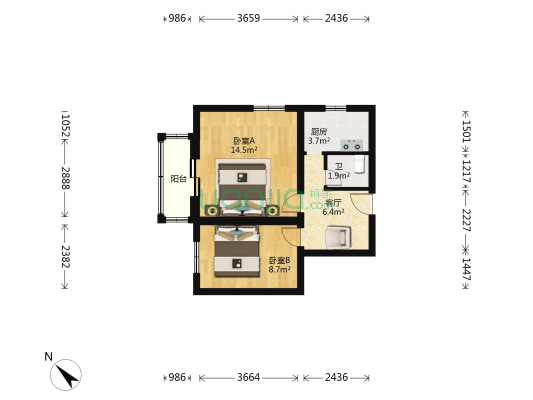 运河西大街155号院 2室1厅1卫 50平方