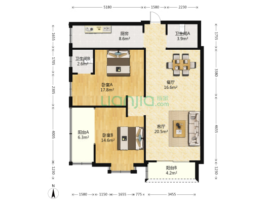金愉苑 2室2厅2卫 103平方