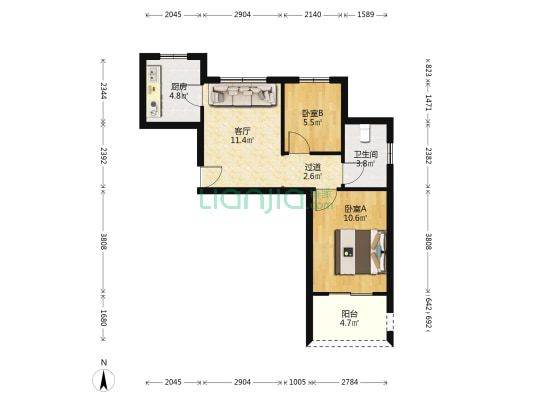浜河海棠景轩 2室1厅1卫 58平方