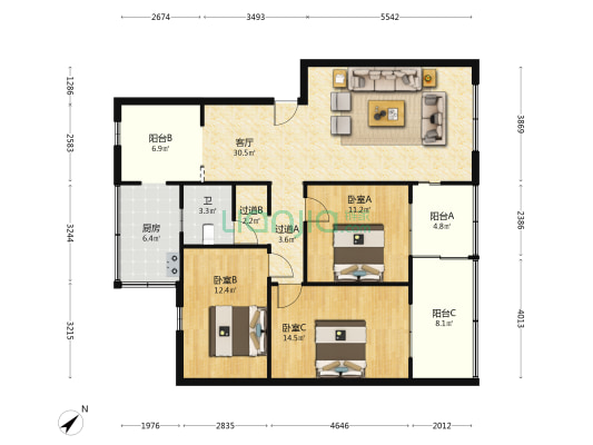 中房公司小区 3室1厅1卫 102平方