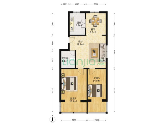 武汉金刚石厂宿舍 2室2厅1卫 81平方