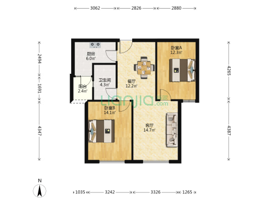 宝翔苑 2室2厅1卫 86平方