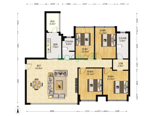 保利西子城 4室1厅2卫 138平方