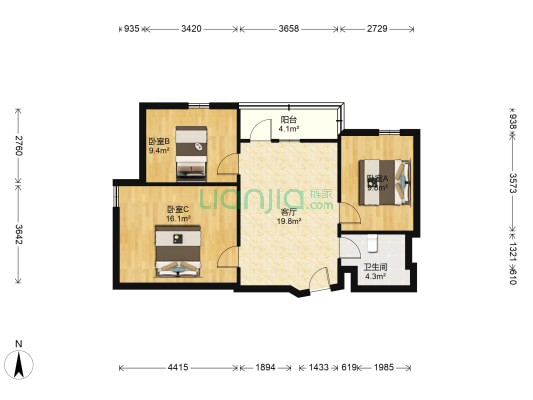 桥苑楼 3室1厅1卫 80平方