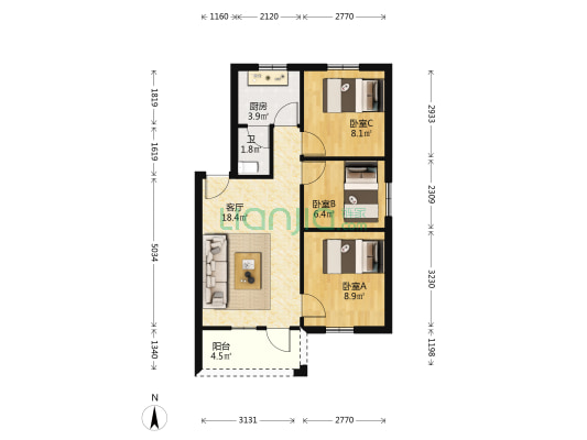 齐富巷 3室1厅1卫 66平方