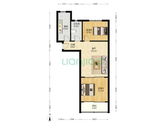 王家麦岛小区 2室1厅1卫 74平方
