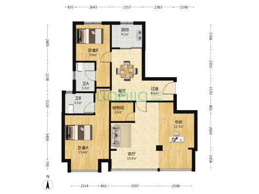 华夏如院 3室2厅2卫 108平方