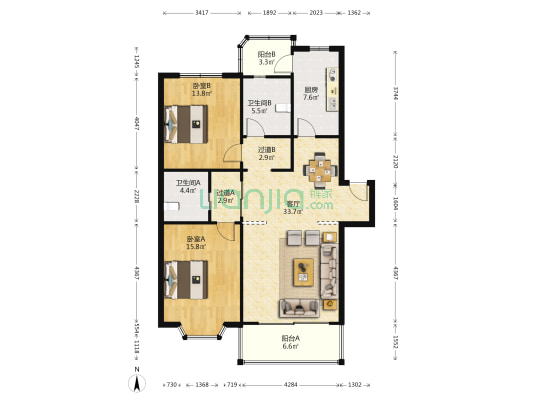 康馨苑 2室1厅2卫 116平方