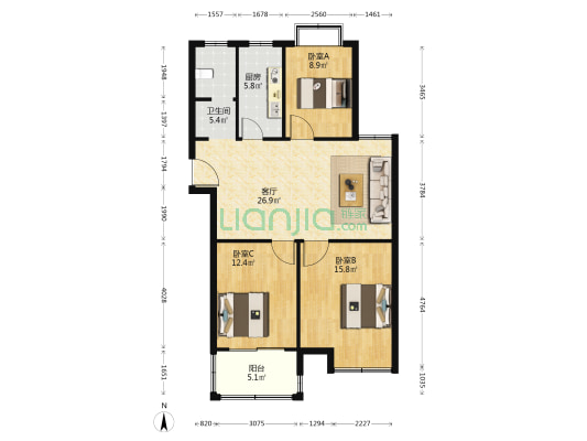 盛世名城 3室1厅1卫 109平方