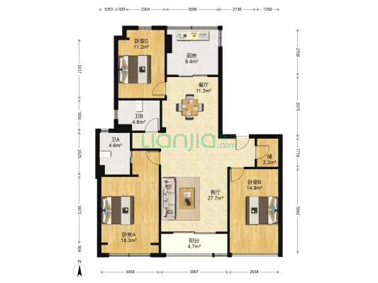 锦悦湾花苑 3室2厅2卫 137平方