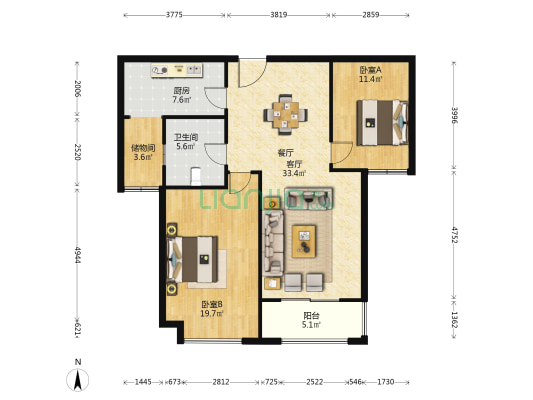 南航祥云和苑 2室1厅1卫 112平方