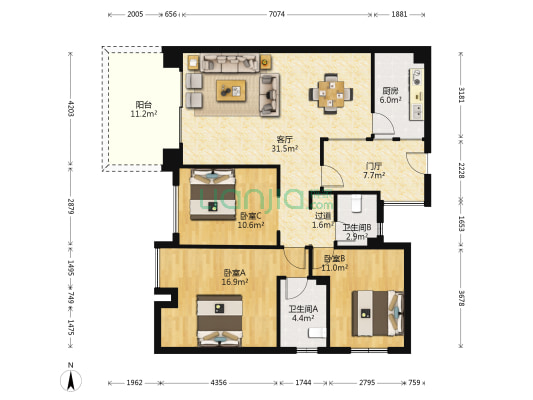 万科朗润园 3室1厅2卫 122平方
