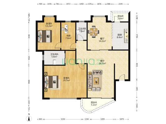 映湖山庄 3室2厅2卫 162平方